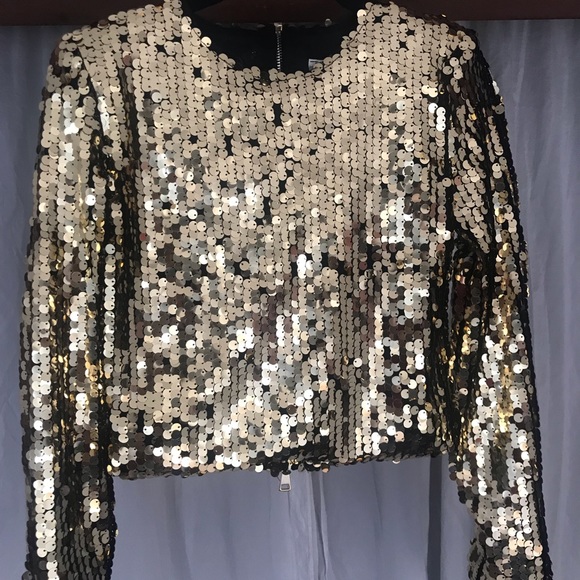 NWT Vicolo gold sequin zip up blouse - Picture 3 of 5